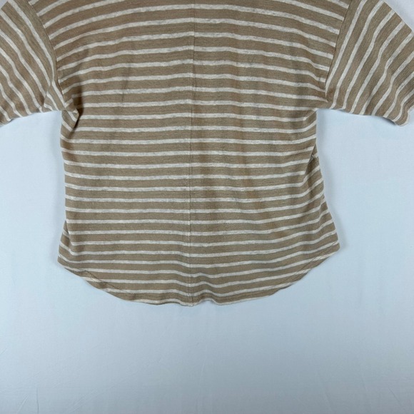 Faherty Womens Tan White Stripe 100% Oceanside Linen V-Neck Short Sleeve Tee XS - Picture 10 of 11